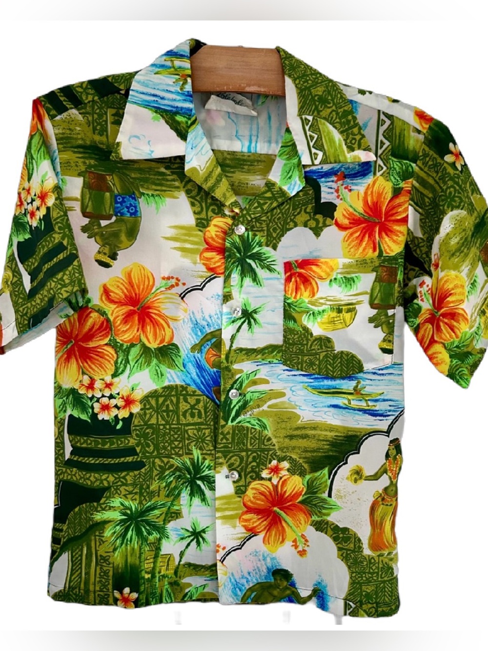 Vintage Kolekole Hawaii Aloha Shirt Tropical Hibiscus Surf Made in Hawaii S